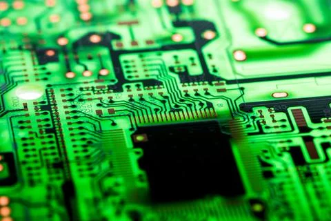 Close up of Electronic Circuits in Technology on  Mainboard Foto stock