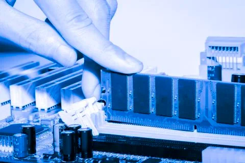 Close up of Electronic Circuits in Technology on  Mainboard 스톡 사진