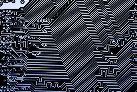 Close up of Electronic Circuits in Technology on  Mainboard 库存照片