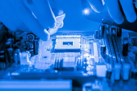Close up of Electronic Circuits in Technology on  Mainboard Stock Photos