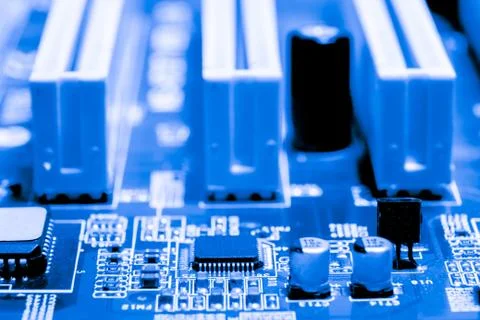 Close up of Electronic Circuits in Technology on  Mainboard 库存照片