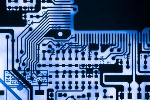 Close up of Electronic Circuits in Technology on  Mainboard 스톡 사진