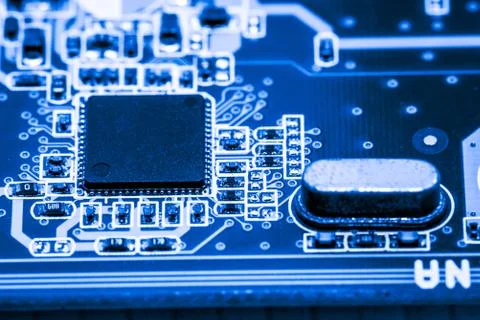 Close up of Electronic Circuits in Technology on  Mainboard 스톡 사진