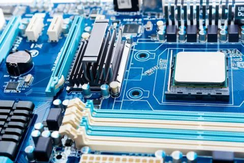 Close up of Electronic Circuits in Technology on  Mainboard 스톡 사진