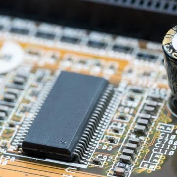 Close up of Electronic Circuits in Technology on  Mainboard 스톡 사진