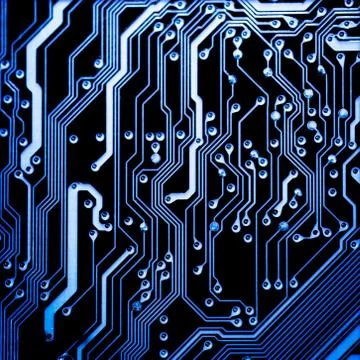 Close up of Electronic Circuits in Technology on  Mainboard Stockfoto's