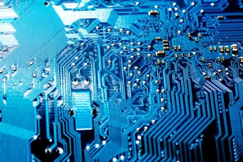 Close up of Electronic Circuits in Technology on  Mainboard 库存照片