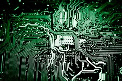 Close up of Electronic Circuits in Technology on  Mainboard 库存照片