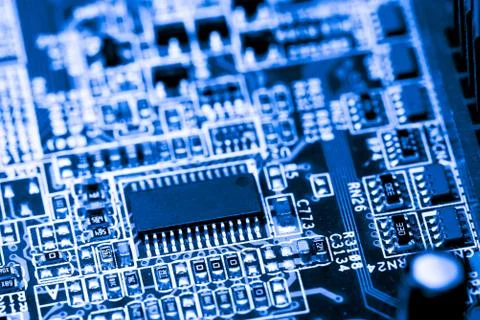 Close up of Electronic Circuits in Technology on  Mainboard 库存照片