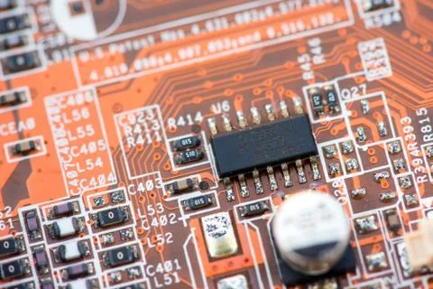Close up of Electronic Circuits in Technology on  Mainboard 写真素材