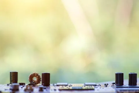 Close up of Electronic Circuits in Technology on  Mainboard 스톡 사진