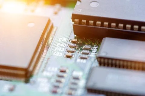 Close up of Electronic Circuits in Technology on  Mainboard Stock-Fotos