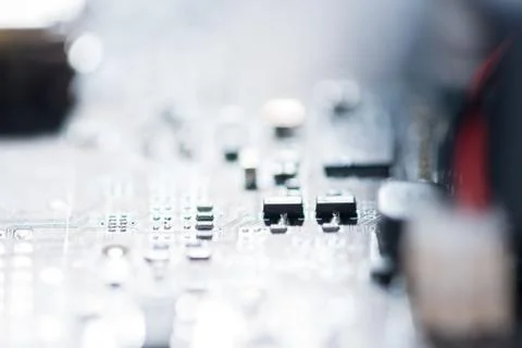 Close up of Electronic Circuits in Technology on  Mainboard 스톡 사진