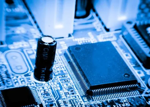 Close up of Electronic Circuits in Technology on  Mainboard 스톡 사진