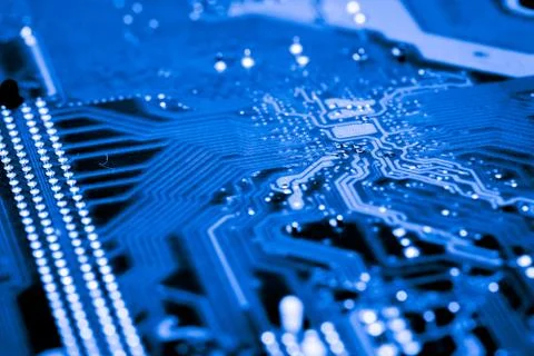 Close up of Electronic Circuits in Technology on  Mainboard 스톡 사진
