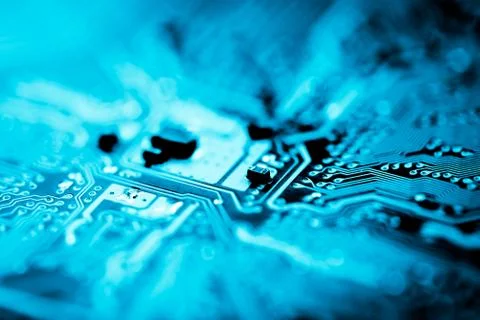 Close up of Electronic Circuits in Technology on  Mainboard 스톡 사진
