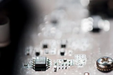 Close up of Electronic Circuits in Technology on  Mainboard Stockfoto's