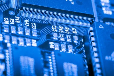 Close up of Electronic Circuits in Technology on  Mainboard Stockfoto's