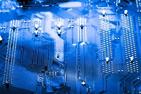 Close up of Electronic Circuits in Technology on  Mainboard 库存照片