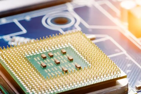 Close up of Electronic Circuits in Technology on  Mainboard 库存照片