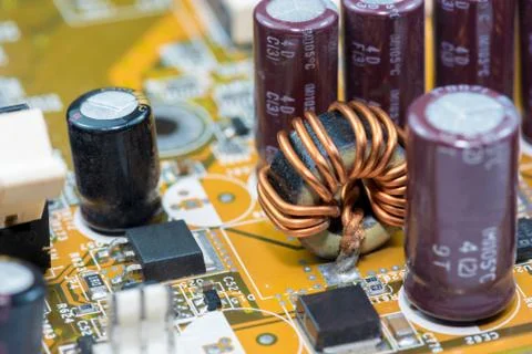 Close up of Electronic Circuits in Technology on  Mainboard Foto stock