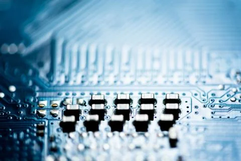 Close up of Electronic Circuits in Technology on  Mainboard 库存照片