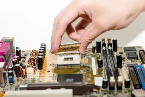 Close up of Electronic Circuits in Technology on  Mainboard Foto stock