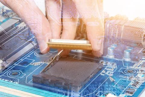 Close up of Electronic Circuits in Technology on  Mainboard 库存照片