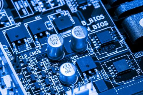 Close up of Electronic Circuits in Technology on  Mainboard 库存照片