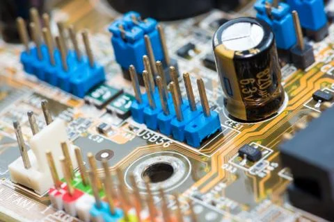 Close up of Electronic Circuits in Technology on  Mainboard 스톡 사진