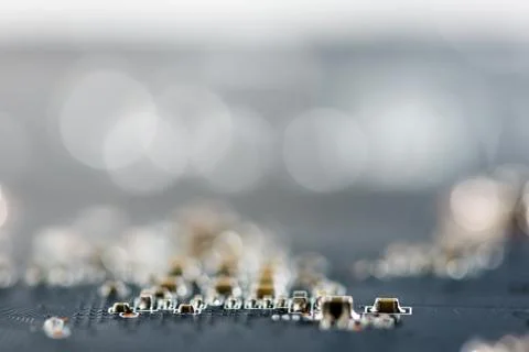 Close up of Electronic Circuits in Technology on  Mainboard 스톡 사진