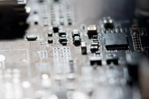 Close up of Electronic Circuits in Technology on  Mainboard Stock Photos