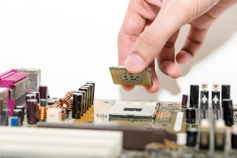 Close up of Electronic Circuits in Technology on  Mainboard 스톡 사진