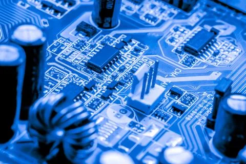 Close up of Electronic Circuits in Technology on  Mainboard Stockfoto's