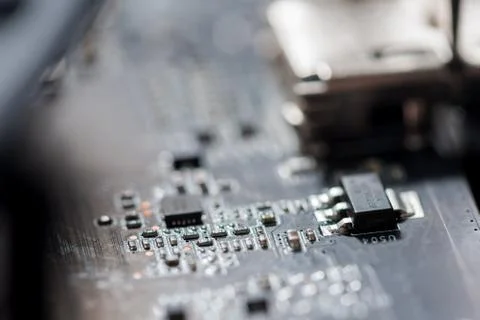Close up of Electronic Circuits in Technology on  Mainboard Stock Photos
