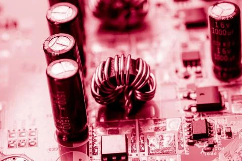 Close up of Electronic Circuits in Technology on  Mainboard 库存照片