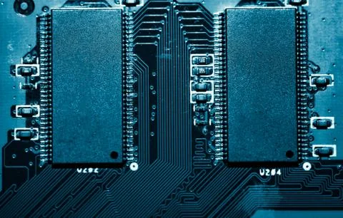 Close up of Electronic Circuits in Technology on  Mainboard 스톡 사진