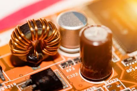 Close up of Electronic Circuits in Technology on  Mainboard Stockfoto's