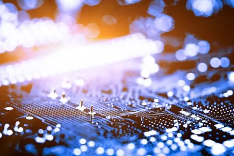 Close up of Electronic Circuits in Technology on  Mainboard 스톡 사진