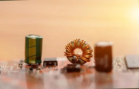 Close up of Electronic Circuits in Technology on  Mainboard 库存照片
