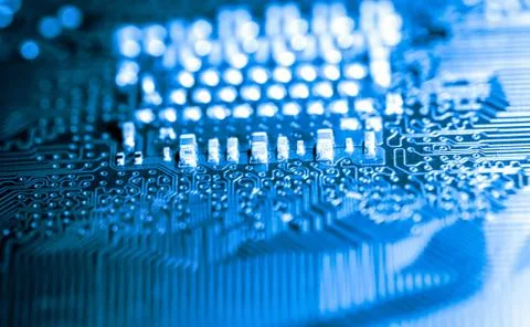 Close up of Electronic Circuits in Technology on  Mainboard 스톡 사진