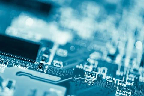 Close up of Electronic Circuits in Technology on  Mainboard 스톡 사진