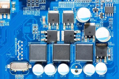 Close up of Electronic Circuits in Technology on  Mainboard Stockfoto's