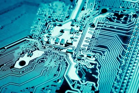 Close up of Electronic Circuits in Technology on  Mainboard Stockfoto's