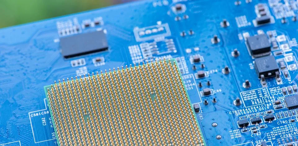 Close up of Electronic Circuits in Technology on  Mainboard 스톡 사진