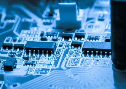 Close up of Electronic Circuits in Technology on  Mainboard 스톡 사진