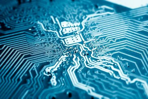 Close up of Electronic Circuits in Technology on  Mainboard Stockfoto's