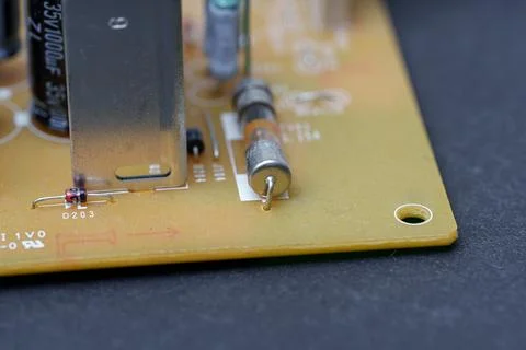 Close up of electronic components on a circuit board, ready for soldering a.. 스톡 사진