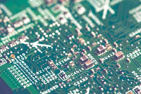 Close up of electronic components on the motherboard, microprocessor chip Stockfoto's