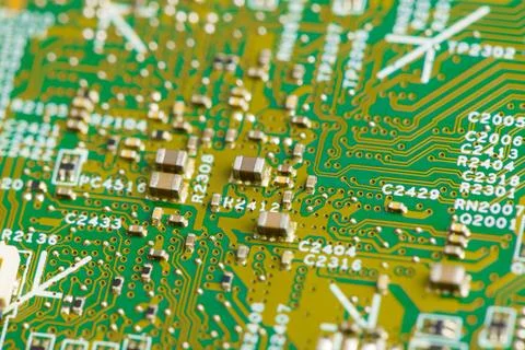 Close up of electronic components on the motherboard, microprocessor chip Foto stock